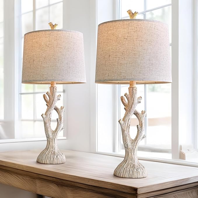 OYEARS Farmhouse Table Lamps Set of 2 for Living Room Bedroom Bedside Tree Lamp Nightstand End