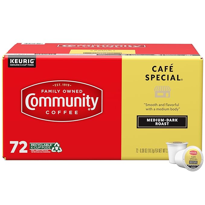 Community Coffee Café Special 72 Count Coffee Pods, Medium-Dark Roast, Compatible with Keurig 2.0
