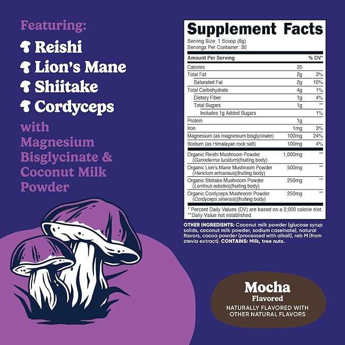 Nutricost Nutrizen PM Unwind Adaptogenic Mushroom Drink (Mocha Flavored) 30 Servings - Includes