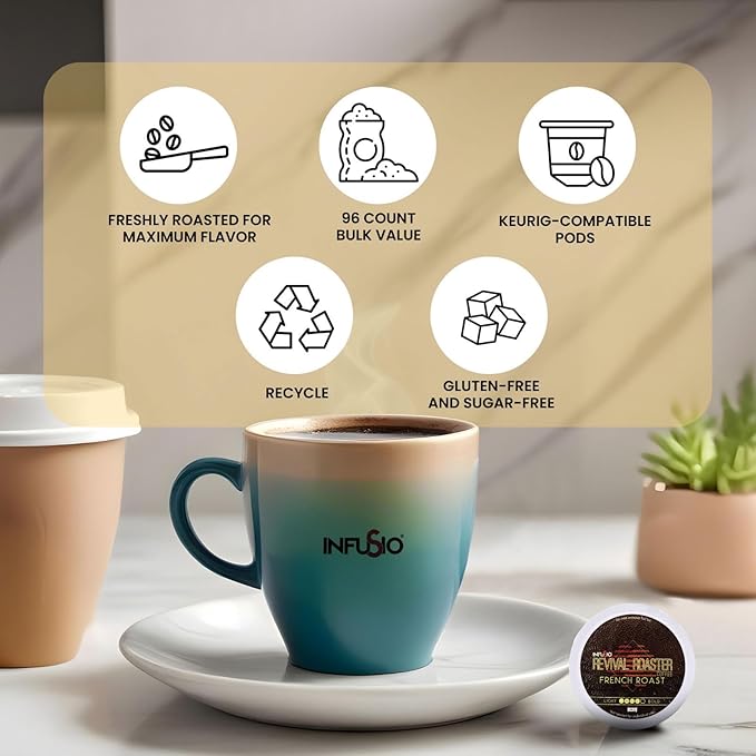 InfuSio Coffee Pods – 96 Count, French Roast (Dark Roast Coffee) Single Serve Coffee Pods for