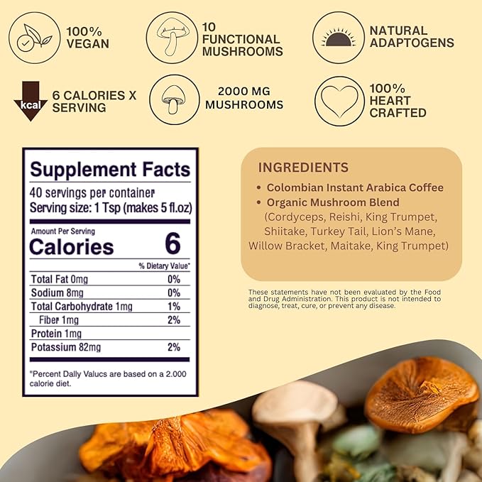 SAYUU 10 Mushroom Coffee Blend - Premium Colombian Coffee with Lion's Mane, Reishi, Cordyceps