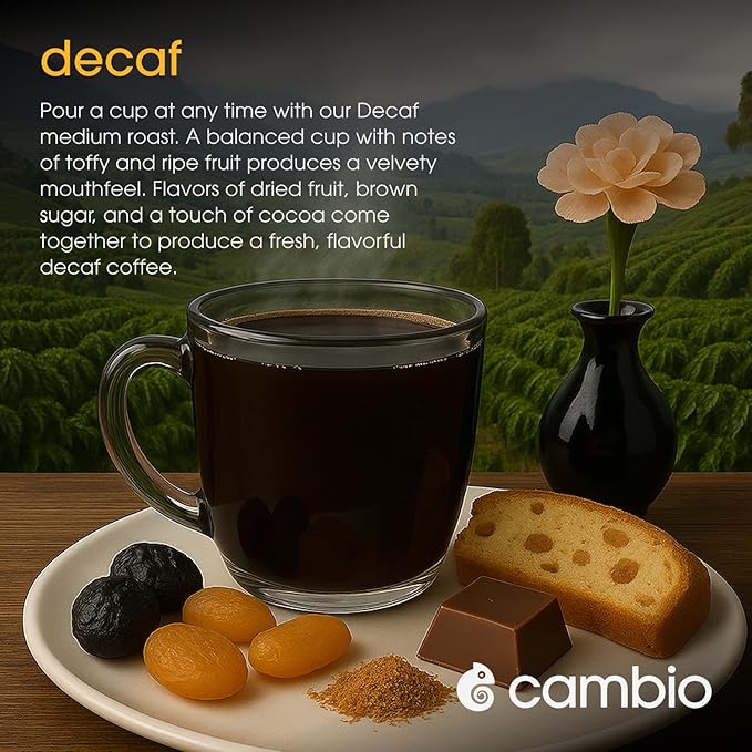 Cambio Roasters Organic Decaf Coffee Keurig KCups, Lower Acid Decaf Coffee K Cups for Any Time of