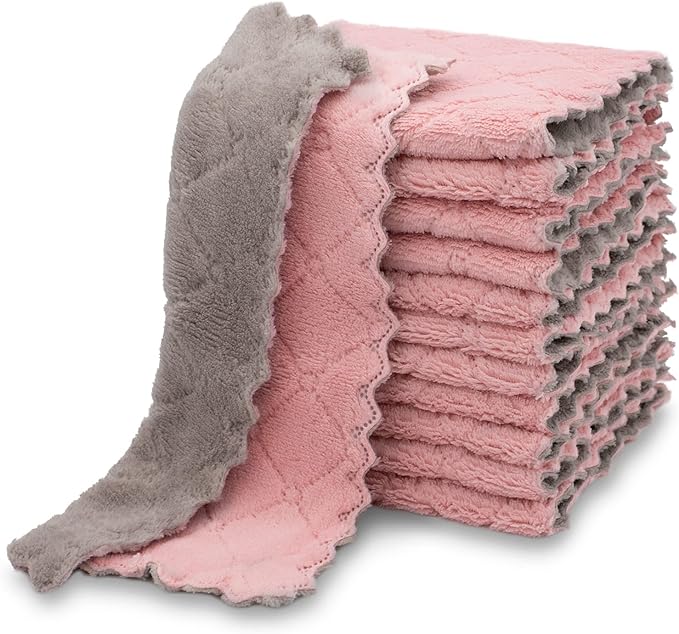 kimteny 12 Pack Kitchen Cloth Dish Towels, Premium Dishcloths, Super Absorbent Coral Velvet