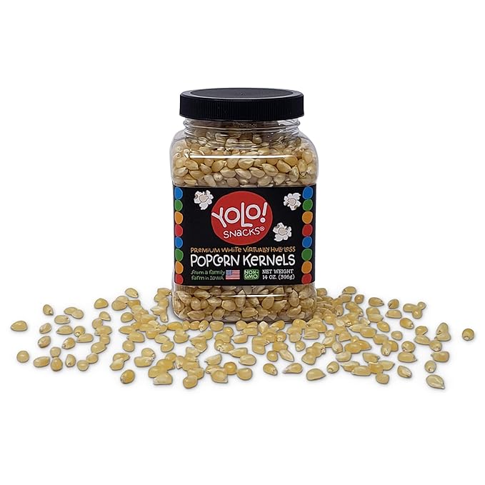 YOLO! Snacks - Gourmet White Virtually Hulless Popcorn Kernels - Small Kernels - Non-GMO - 14oz (3
