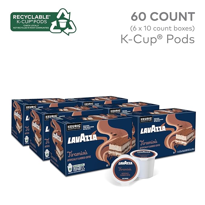 Lavazza Tiramisù Coffee, Single Serve Keurig K-Cup Pods, Flavored Coffee, 60-Count Box (6 Packs of
