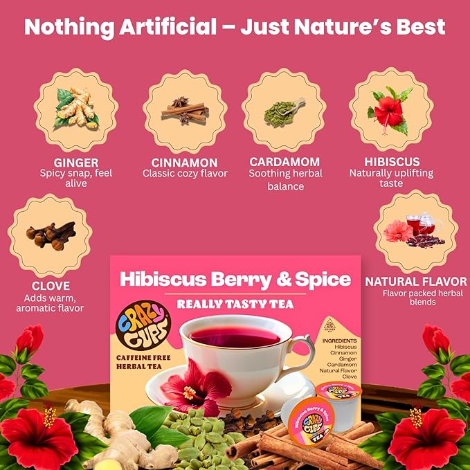 Crazy Cups Hibiscus Berry & Spice Herbal Tea Pods, 22 Count, Caffeine Free, Kosher Certified