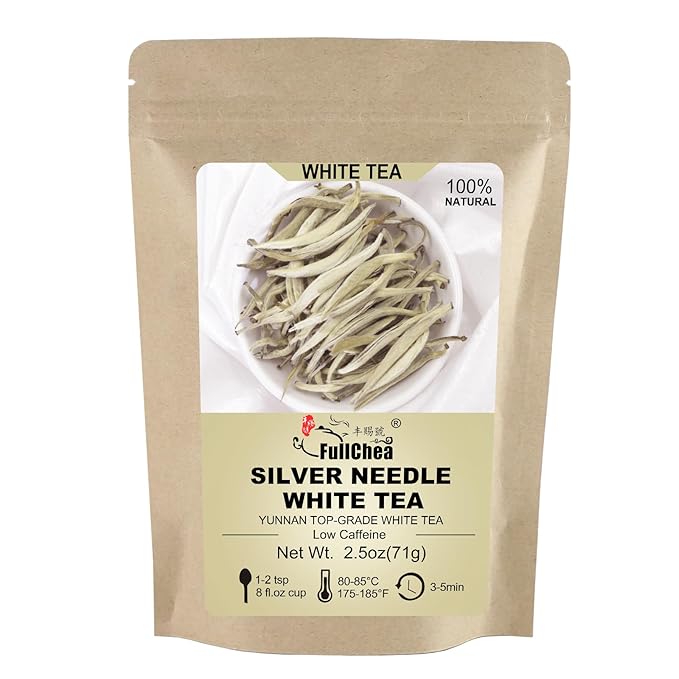 FullChea - White Tea Loose Leaf - Yunnan Silver Needle White Tea - Low Caffeine - Bai Hao Yin Zhen