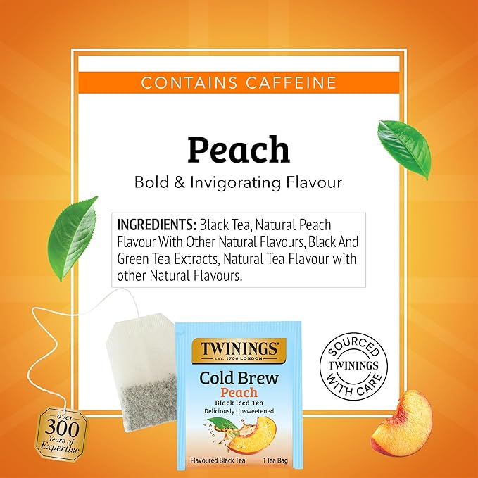 Twinings Peach Cold Brew Iced Tea Bags, 20 Count (Pack of 6), Unsweetened Flavoured Black Tea