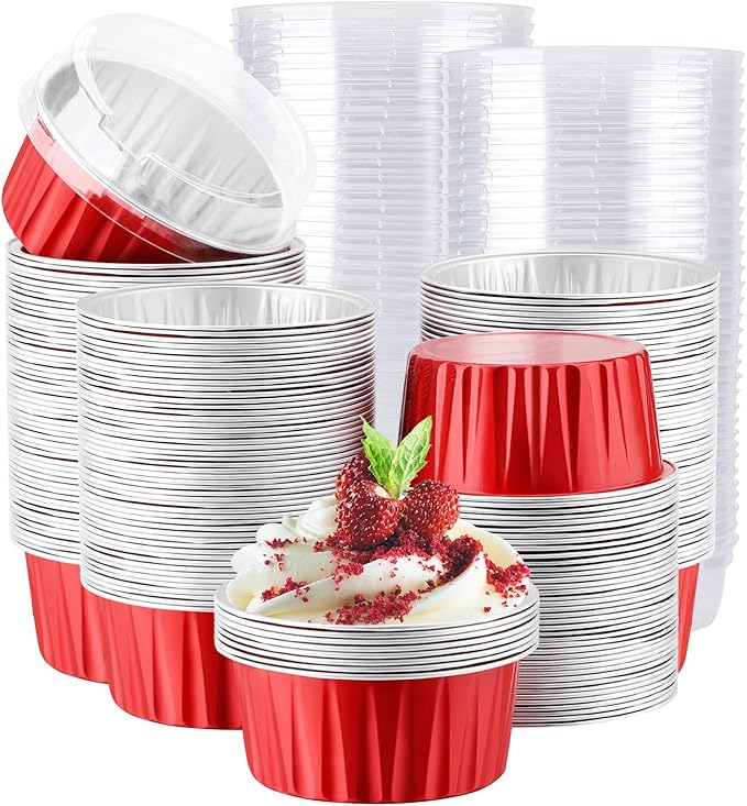 EUSOAR Mini Cake Pans with Lids, 200pcs 5oz Disposable Foil Cups with Lids for Creme Brulee Flan