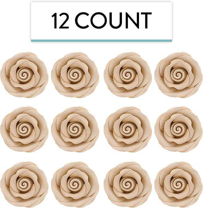 Global Sugar Art Premium Edible Roses, Ivory, Unwired, Medium 1.5 inches, 12 Count by Chef Alan