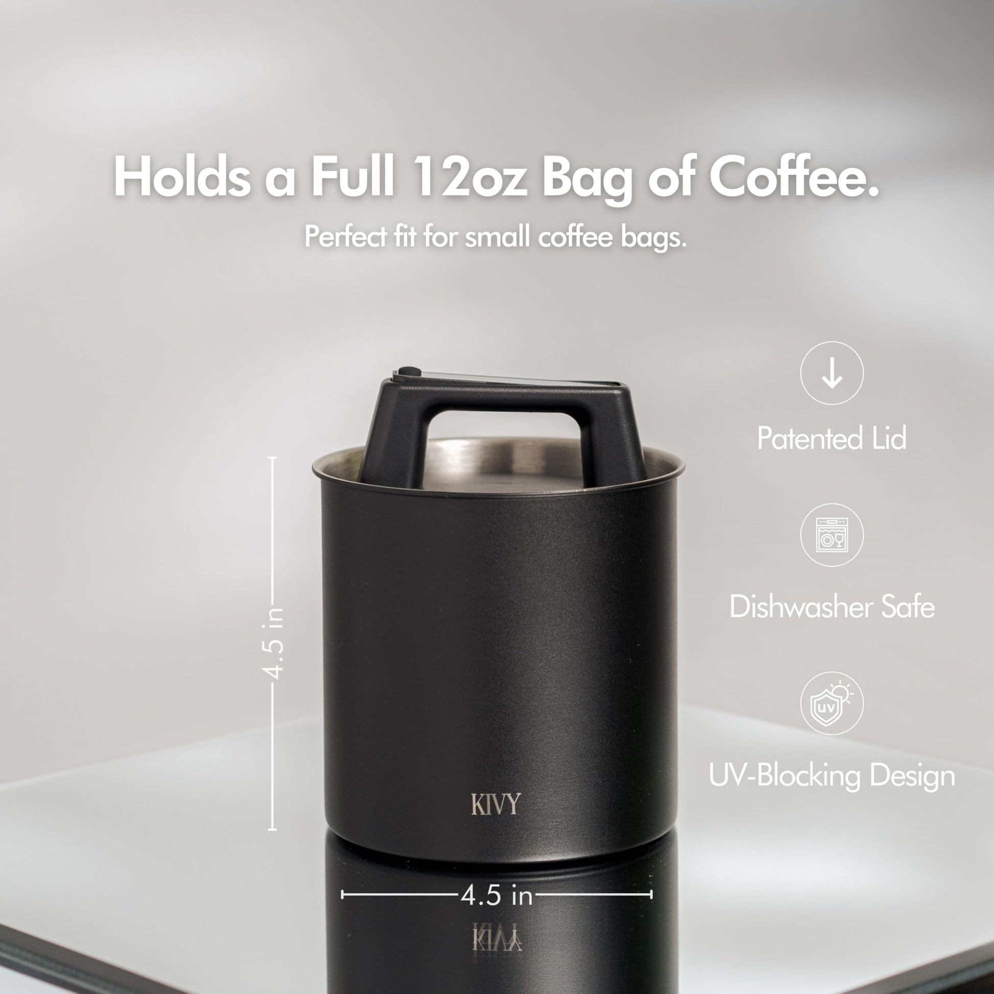 KIVY Vacuum Coffee Canister - Push Lid Preserves Aroma & Oil - Stainless Steel Airtight Container
