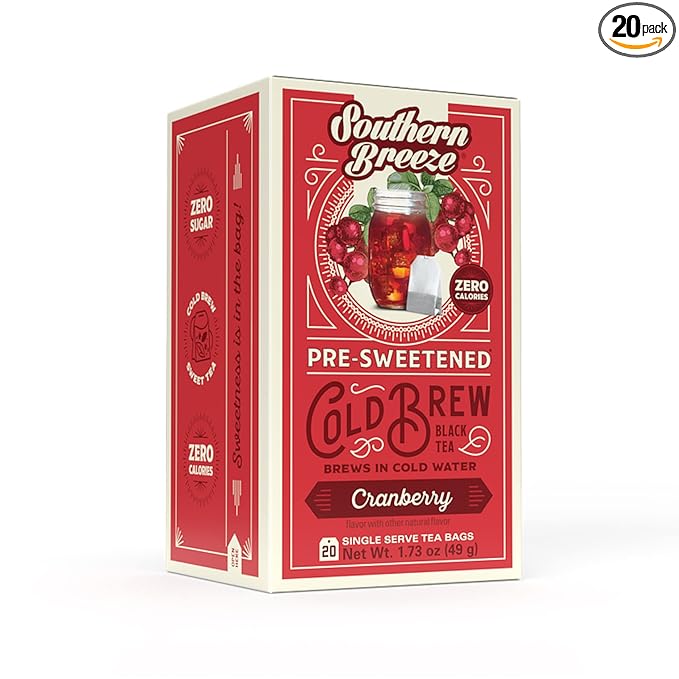 Southern Breeze Cold Brew Sweet Tea Cranberry Iced Tea with Black Tea and Zero Carbs Zero Sugar, 20