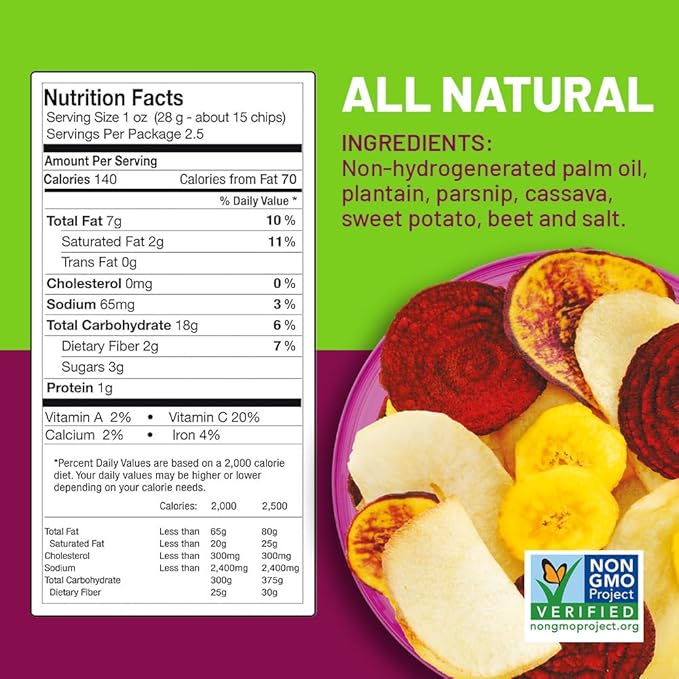 Kiwa Real Veggie Chips Healthy 2.5 Oz (Pack of 6) - Veggie Snacks with Plantain, Beet, Parsnip