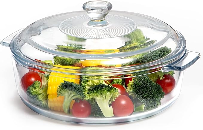 NUTRIUPS Small Glass Casserole Dish with Lid Oven Safe Covered Round Casserole Dish 8" Glass