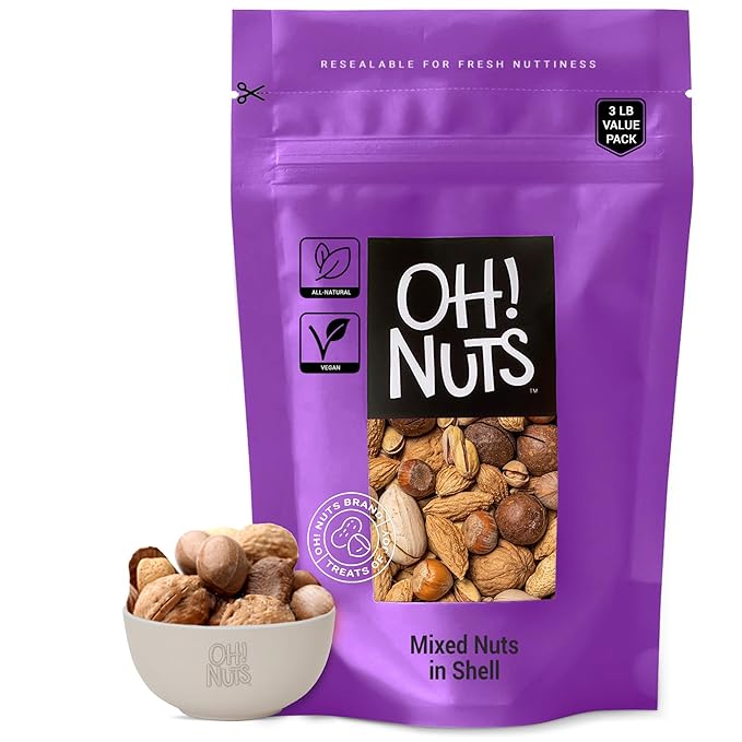 Oh! Nuts Mixed Nuts in Shell - Raw - 100% Natural - 3 lb - Jumbo-Sized Premium Shelled Nuts