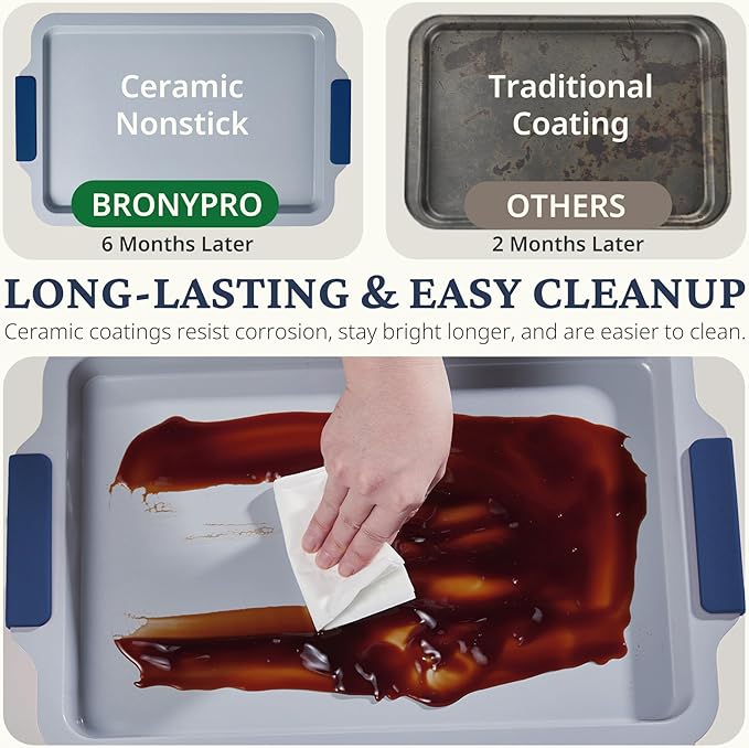 BRONYPRO Non Stick Ceramic Baking Sheet Pan Set of 3, Natural Non Toxic Cookie Sheets for Baking