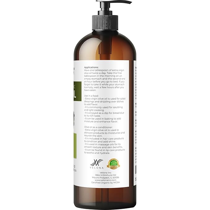 velona USDA Certified Organic Olive Oil - 16 Fl Oz | 100% Pure and Natural Carrier Oil | Extra