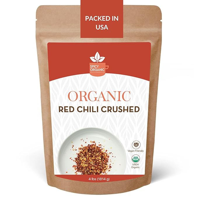 SPICY ORGANIC Crushed Red Pepper Flakes 4 lbs - Robust Chili Peppers Seasoning Spice - USDA