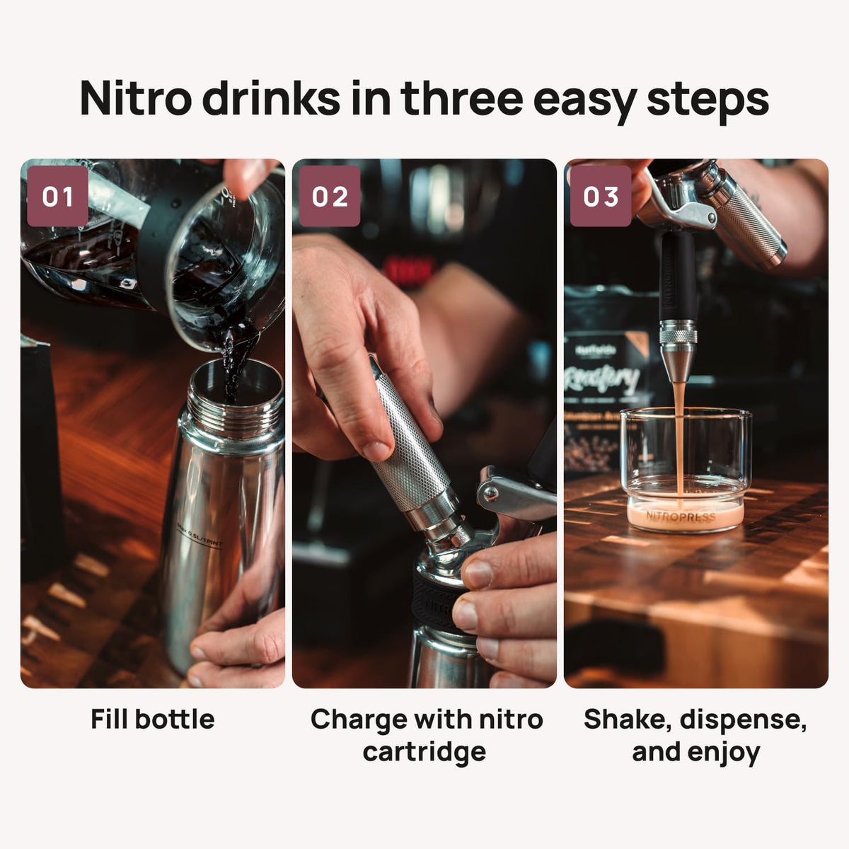 Original NitroPress - Nitro Cold Brew Coffee Maker | Portable Nitrogen Infuser for Smooth Nitro