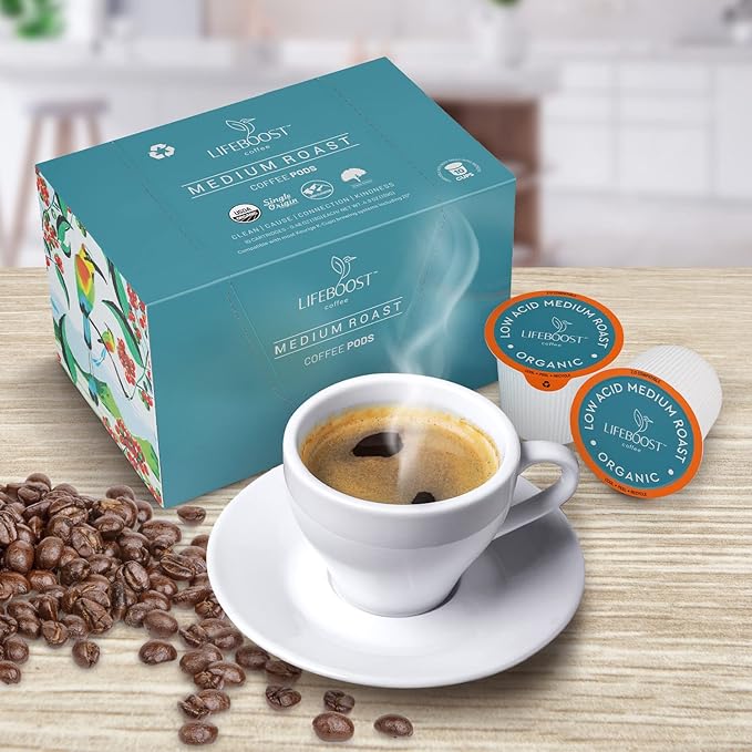 Lifeboost Medium Roast Low Acid Coffee K Cups - Single Origin Mold Free Non-GMO Organic Coffee Pods