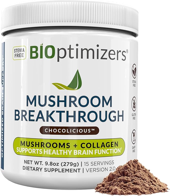 BIOptimizers Mushroom Coffee Alternative ??Chocolate Drink ??Lion?™s Mane, Chaga, Reishi + Collagen