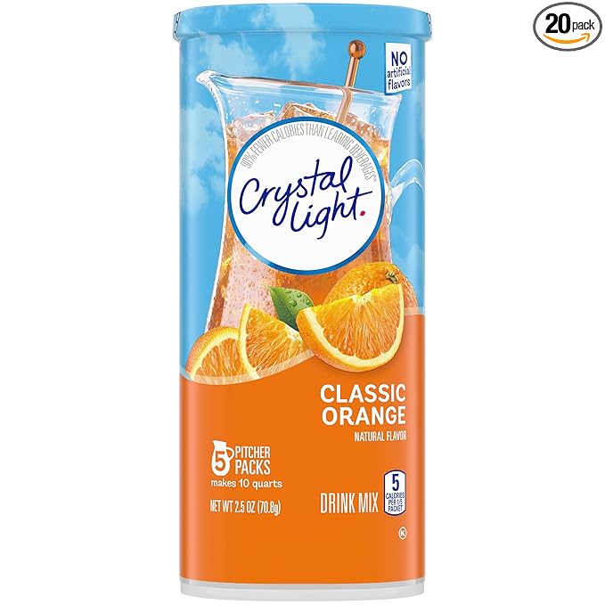 Crystal Light Classic Orange with Vitamin C & Calcium Drink Mix (20 Pitcher Packets, 4 Canisters of