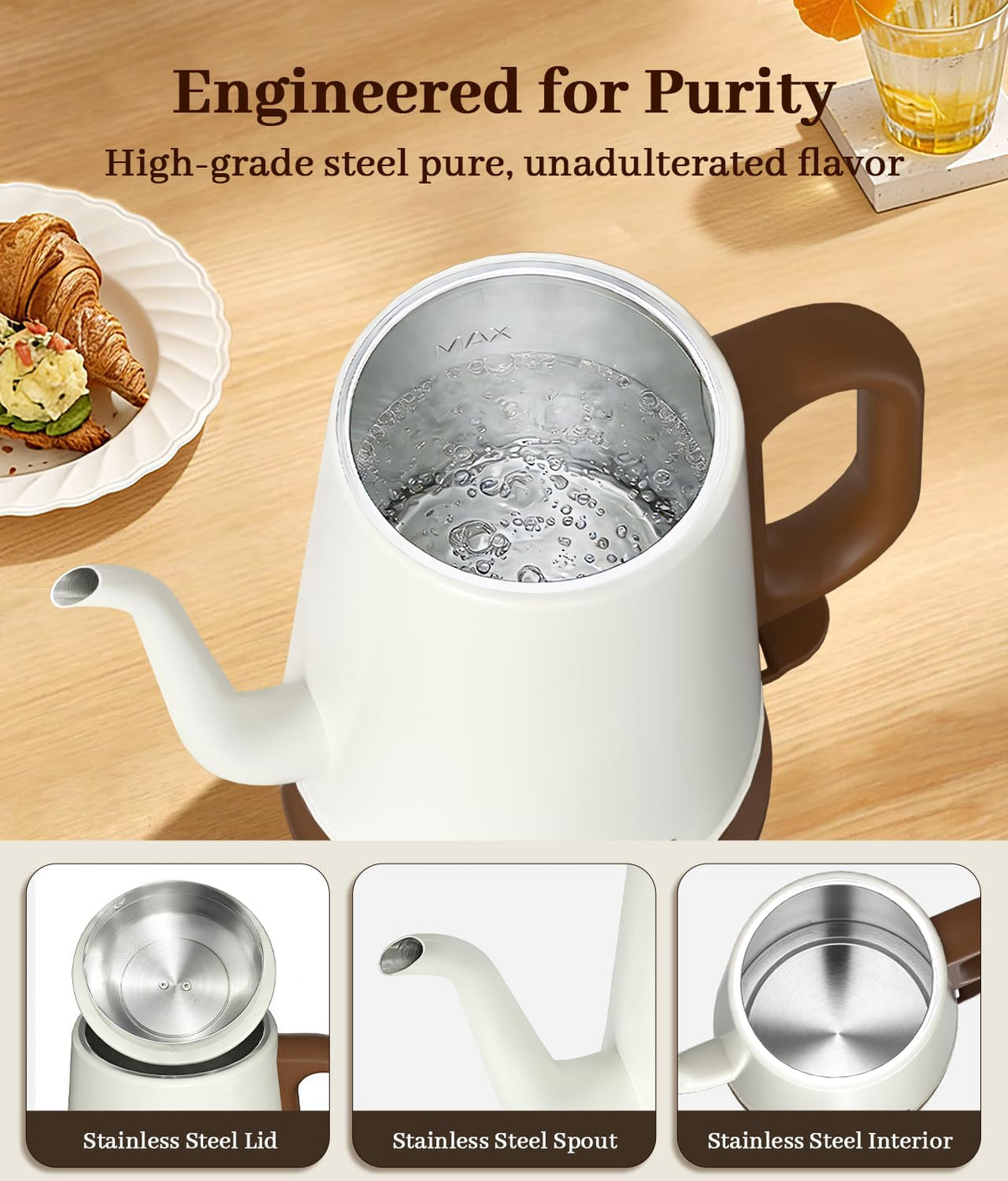 YTLAD Gooseneck Electric Kettle 1L, 1000W, Pour-Over Coffee & Tea
