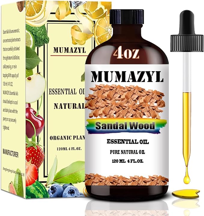 Sandalwood Essential Oil, Sandalwood Oil 4 Fl Oz 120ML for Diffuser Humidifier Yoga Cleaning DIY
