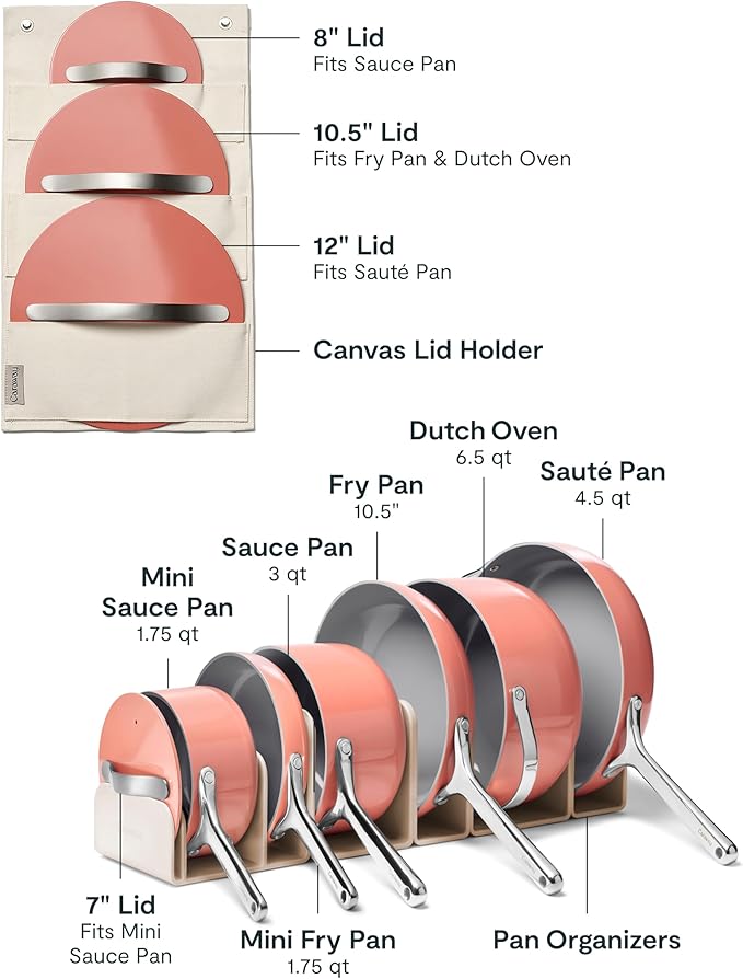 Caraway Deluxe Nonstick Ceramic Cookware Set (16 Piece) Pots, Frying Pans, Lids and Kitchen Storage