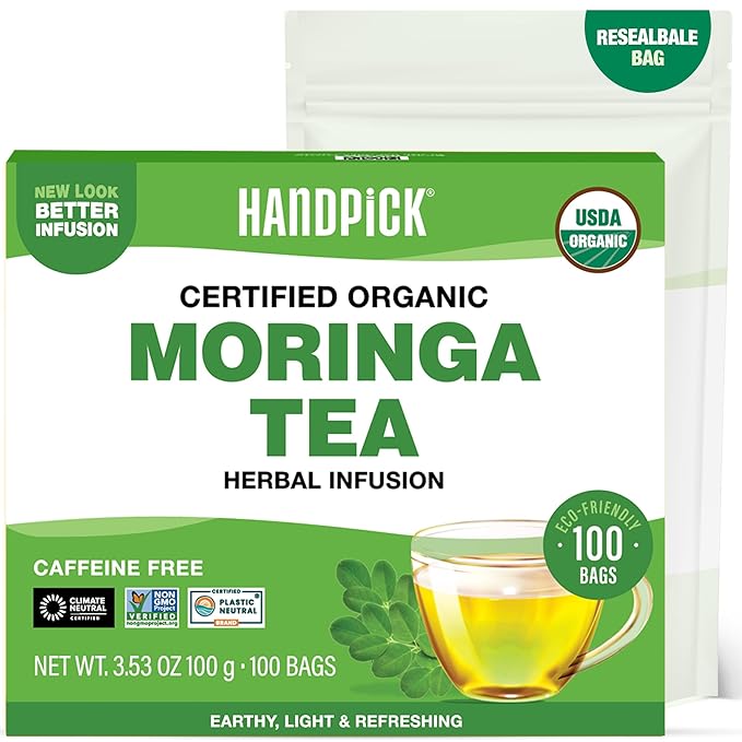 HANDPICK, Organic Moringa Tea Bags (100 Count), Pure Moringa Leaves | Authentic Indian Origin |