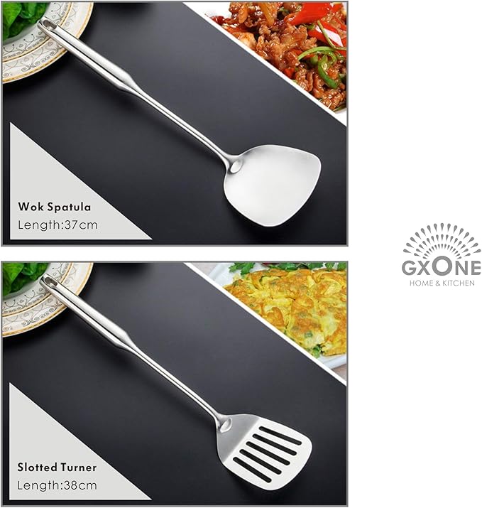 Kitchen Utensil Set ??6 Piece Stainless Steel Cooking Utensils with Rotating Holder Organizer