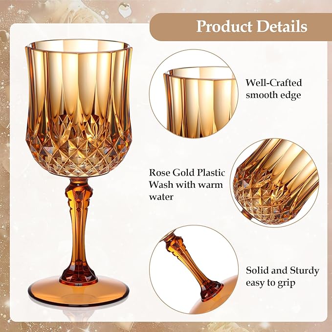 XUWAIDSGN 7oz Plastic Vintage Wine Glasses Drinking Glasses Unbreakable Wedding Glassware Crystal