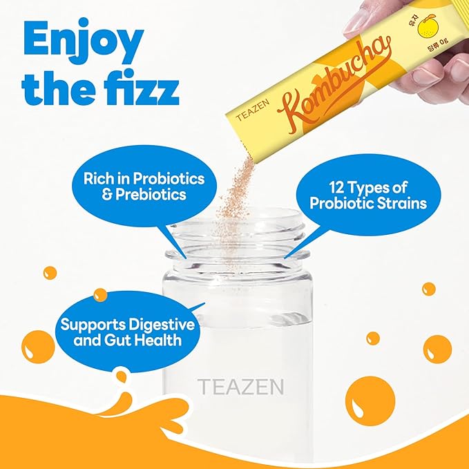 TEAZEN Kombucha Tea Sunset Bliss Hydration Variety Pack - 20 Sticks, 5 Flavors (Peach, Mango-Guava