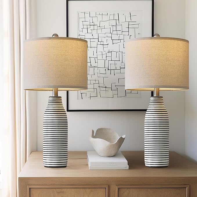 25" Ceramic Table Lamps Set of 2 Beside Lamps for Living Room Modern Bedroom Lamps for Night Stands
