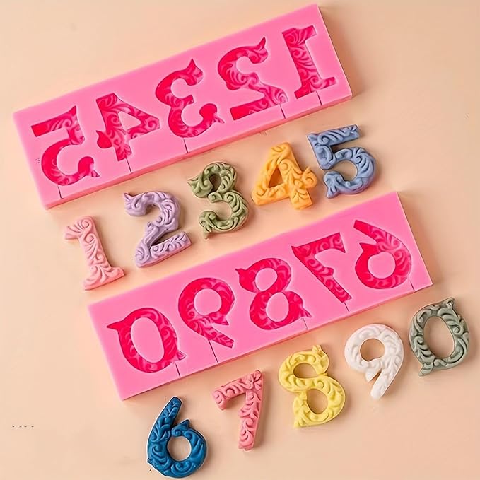 Silicone Fondant Molds, AIMEIKI 2 Pack 3D Silicone Number 0-9 Embossed Fondant Chocolate Baking