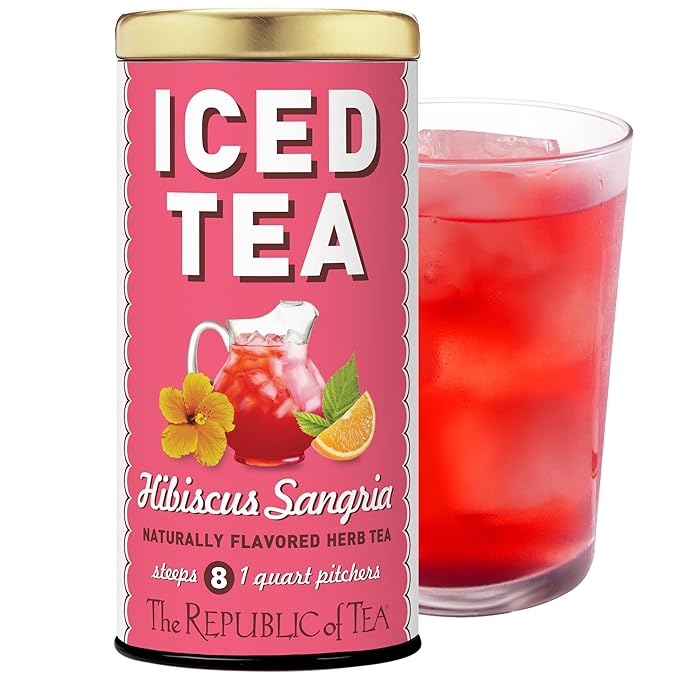 The Republic of Tea – Hibiscus Sangria Iced Herbal Tea, 8 Large Quart-Sized Iced Tea Pouches