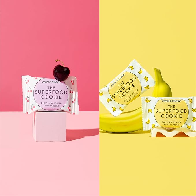 Love + Chew - Banana Bread and Cherry Almond Minis - 16 Count - Tasty, Gluten Free Cookies - Vegan
