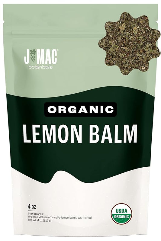 J Mac Botanicals Organic Lemon Balm (4 oz), Loose Leaf Tea, Dried Lemon Balm Tea, herbal Infusion