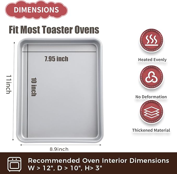 2-PACK Toaster Oven Pans for Baking,Shinsin 9X11 Non-stick Baking Trays, 57% Thicker Cookie Sheet