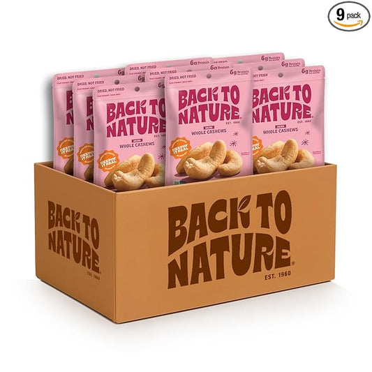 Back to Nature Jumbo Cashews - Dry Roasted with Sea Salt, Non-GMO High Protein Snacks, 9 Ounce
