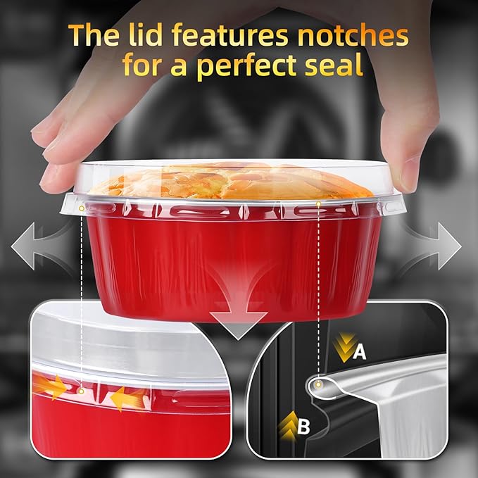 Beasea Disposable Ramekins for Baking, 120 Pack 8 oz 4 Inch with Lids Mini Red Foil Creme Brulee