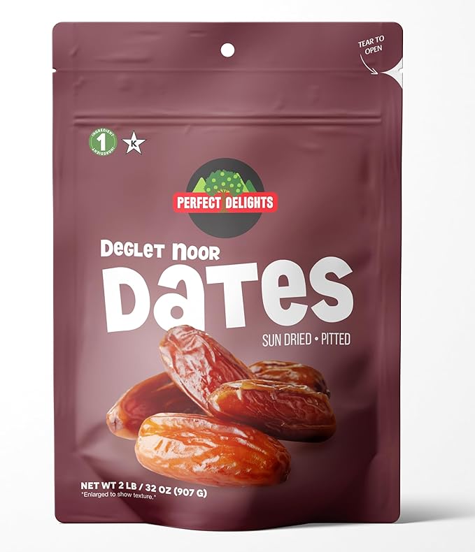 Perfect Delights Dates, Vegan, Sun-Dried Pitted Dates, Healthy Fruit Snack for Kids and Adults