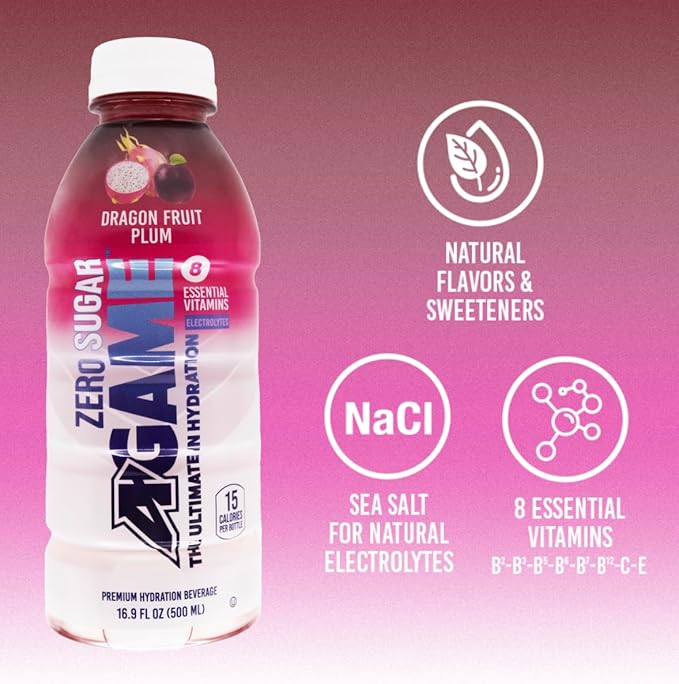 A-GAME Zero Sugar Sports Drink, Dragon Fruit Plum Zero Sugar, The Ultimate Sugar Free Hydration