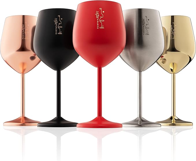 Gusto Nostro Stainless Steel Wine Glass - 18 oz - Unbreakable Colorful Wine Glasses for Travel