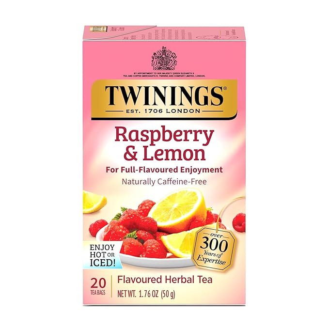 Twinings Raspberry & Lemon Herbal Tea Individually Wrapped Bags, 20 Count (Pack of 1), Unsweetened