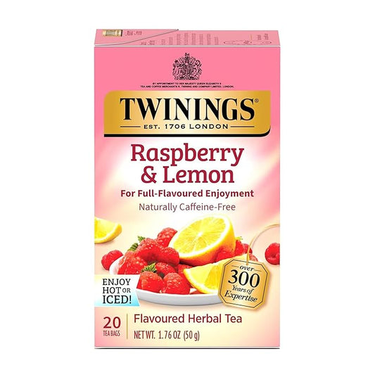 Twinings Raspberry & Lemon Herbal Tea Individually Wrapped Bags, 20 Count (Pack of 1), Unsweetened