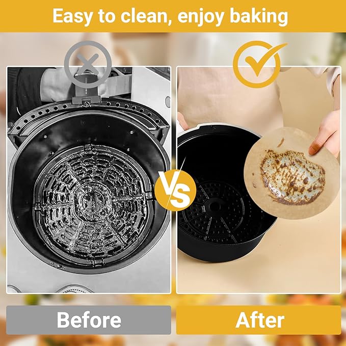Beasea Air Fryer Parchment Paper 8 Inch, 200pcs Round Unbleached Fryer Disposable Paper Liners Air