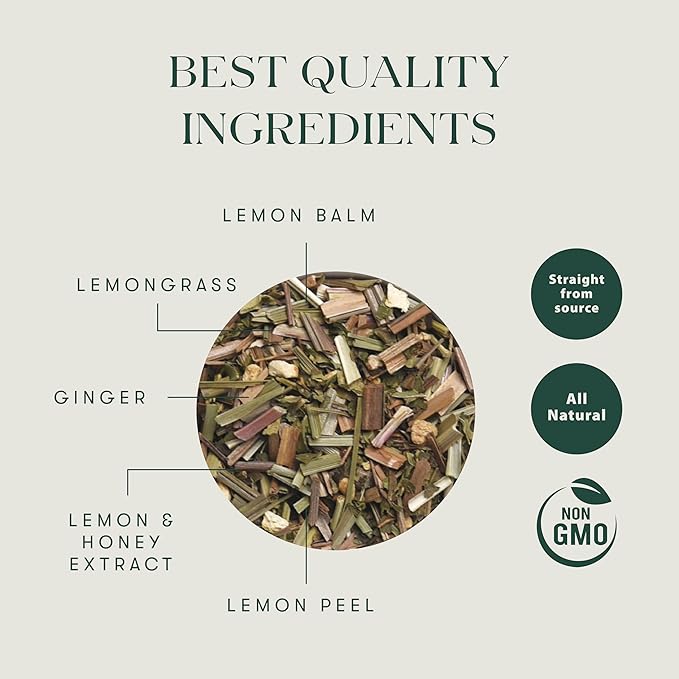 Luxmi Estates Lemon Balm Honey Ginger Loose Leaf Tea, 50 Tea Bags, Organic Herbal Tea, Caffeine
