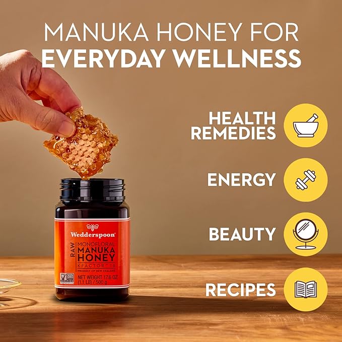 Wedderspoon Raw Premium Manuka Honey, KFactor 16, 35.2 Oz, Unpasteurized, Genuine New Zealand