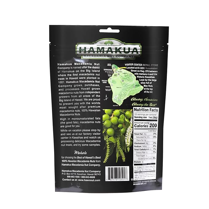 Hamakua Macadamia Nuts - Lightly Salted - Hawaiian Grown Dry Roasted Half and Whole Macadamias with